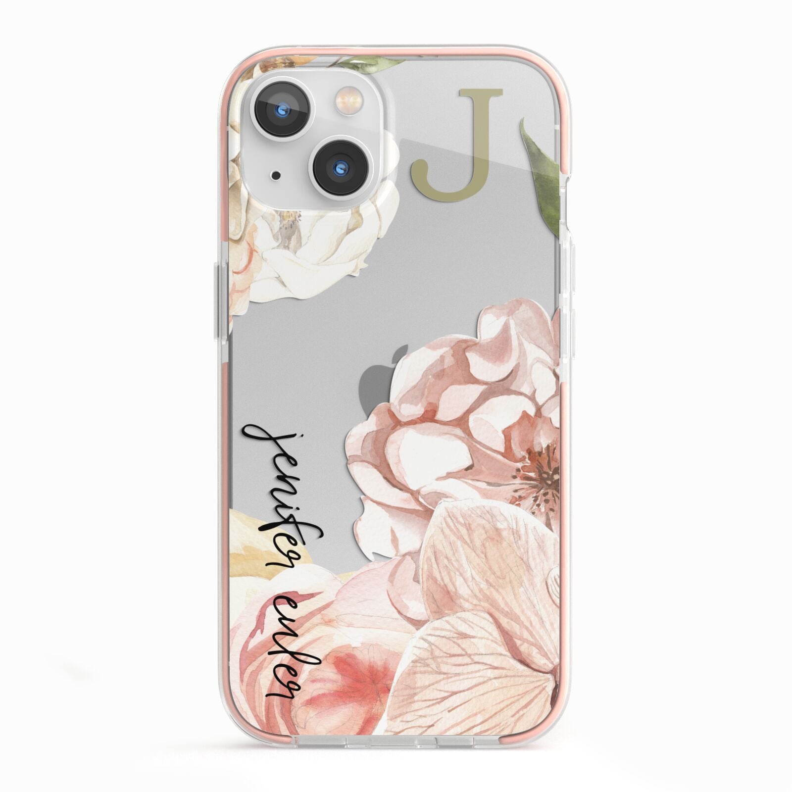 Spring Flowers Personalised Name iPhone 13 TPU Impact Case with Pink Edges