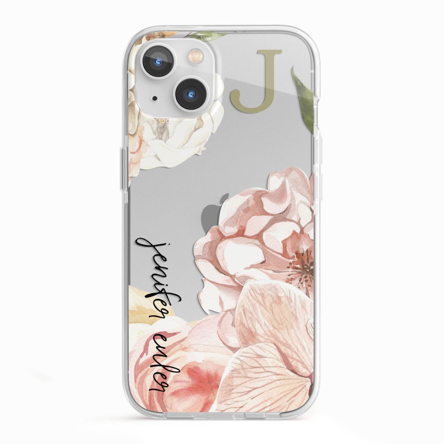 Spring Flowers Personalised Name iPhone 13 TPU Impact Case with White Edges