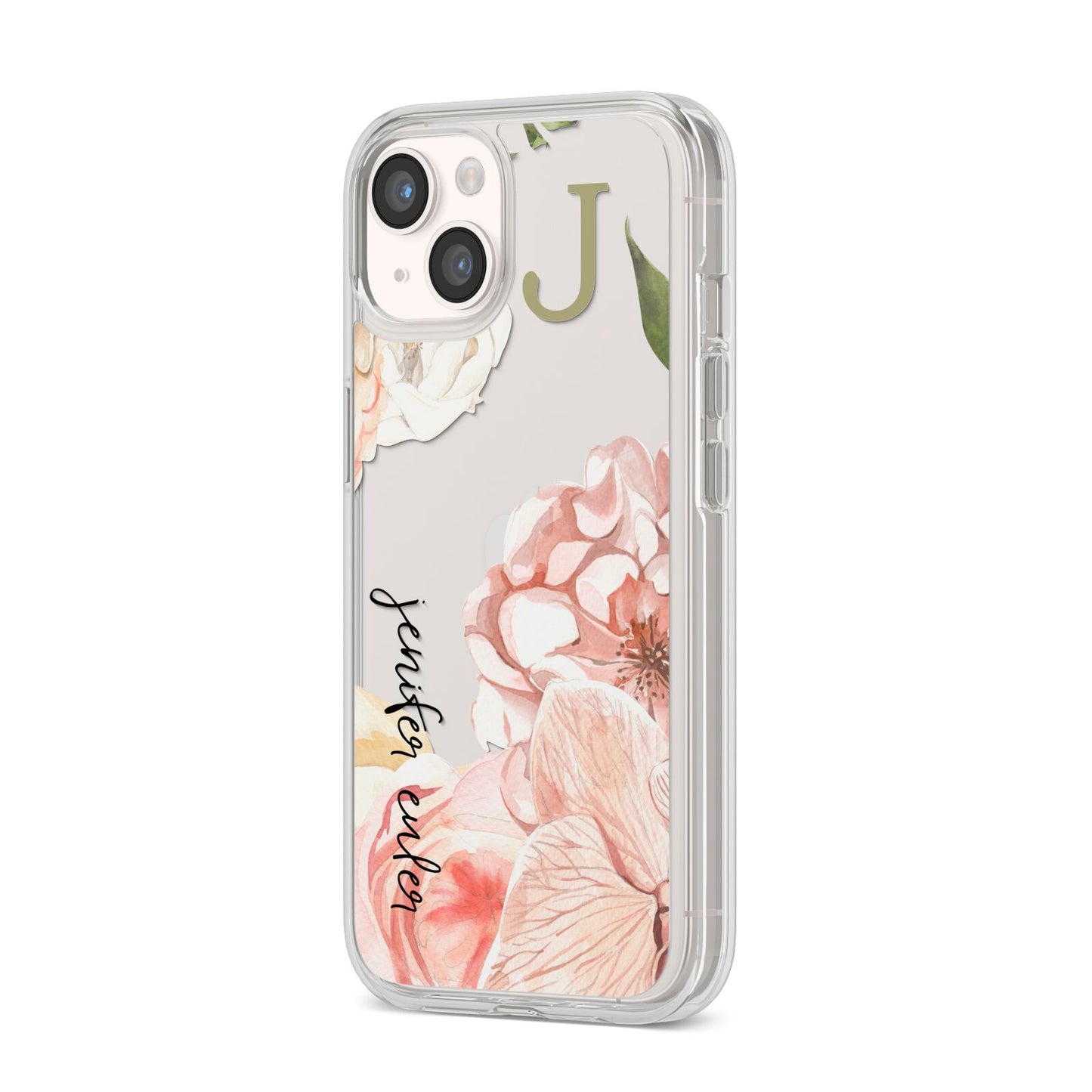 Spring Flowers Personalised Name iPhone 14 Clear Tough Case Starlight Angled Image