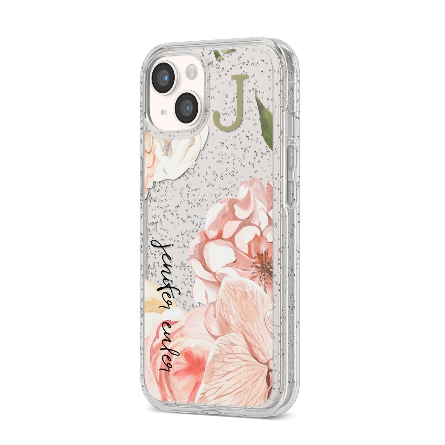 Spring Flowers Personalised Name iPhone 14 Glitter Tough Case Starlight Angled Image