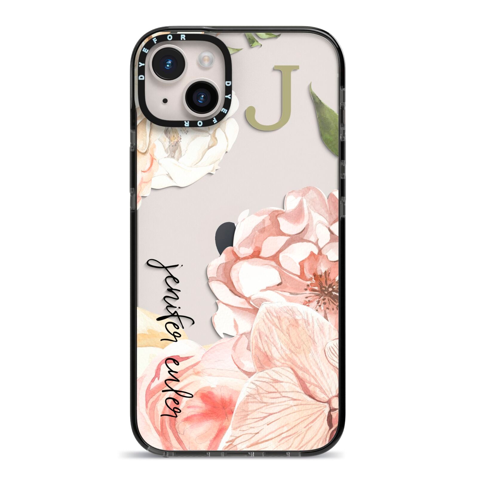 Spring Flowers Personalised Name iPhone 14 Plus Black Impact Case on Silver phone