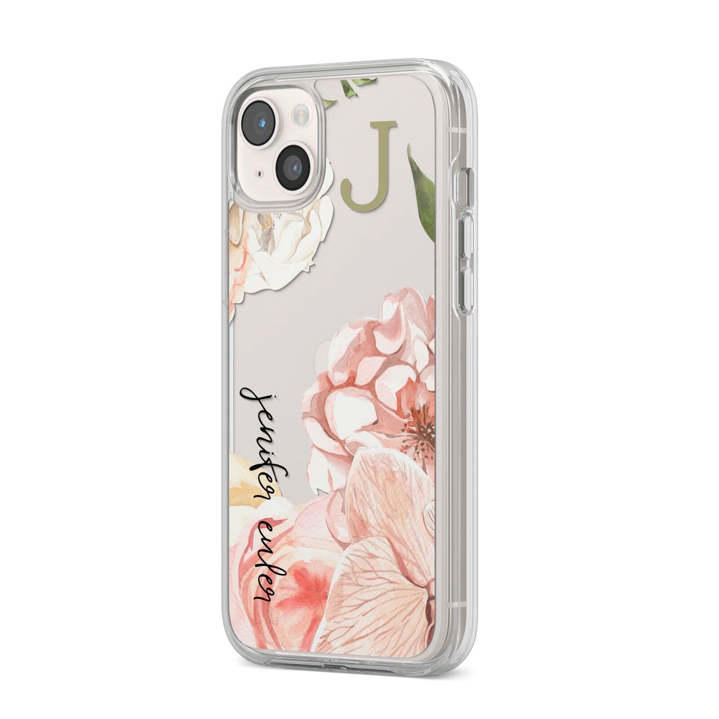 Spring Flowers Personalised Name iPhone 14 Plus Clear Tough Case Starlight Angled Image