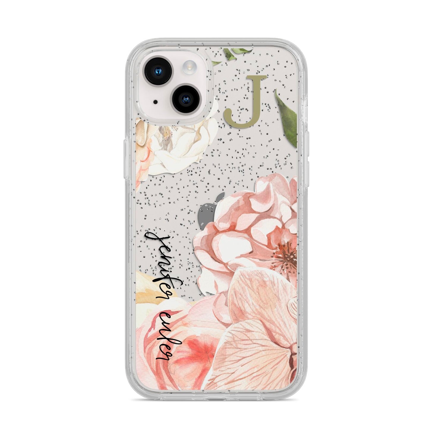 Spring Flowers Personalised Name iPhone 14 Plus Glitter Tough Case Starlight