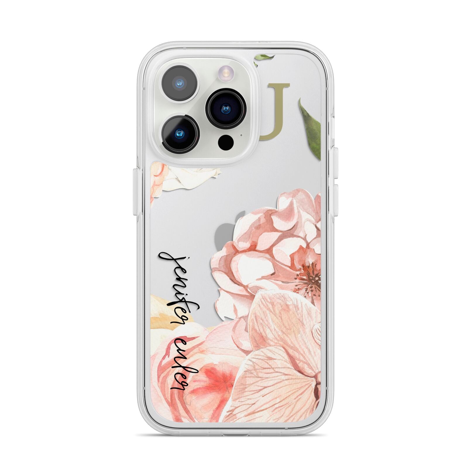 Spring Flowers Personalised Name iPhone 14 Pro Clear Tough Case Silver