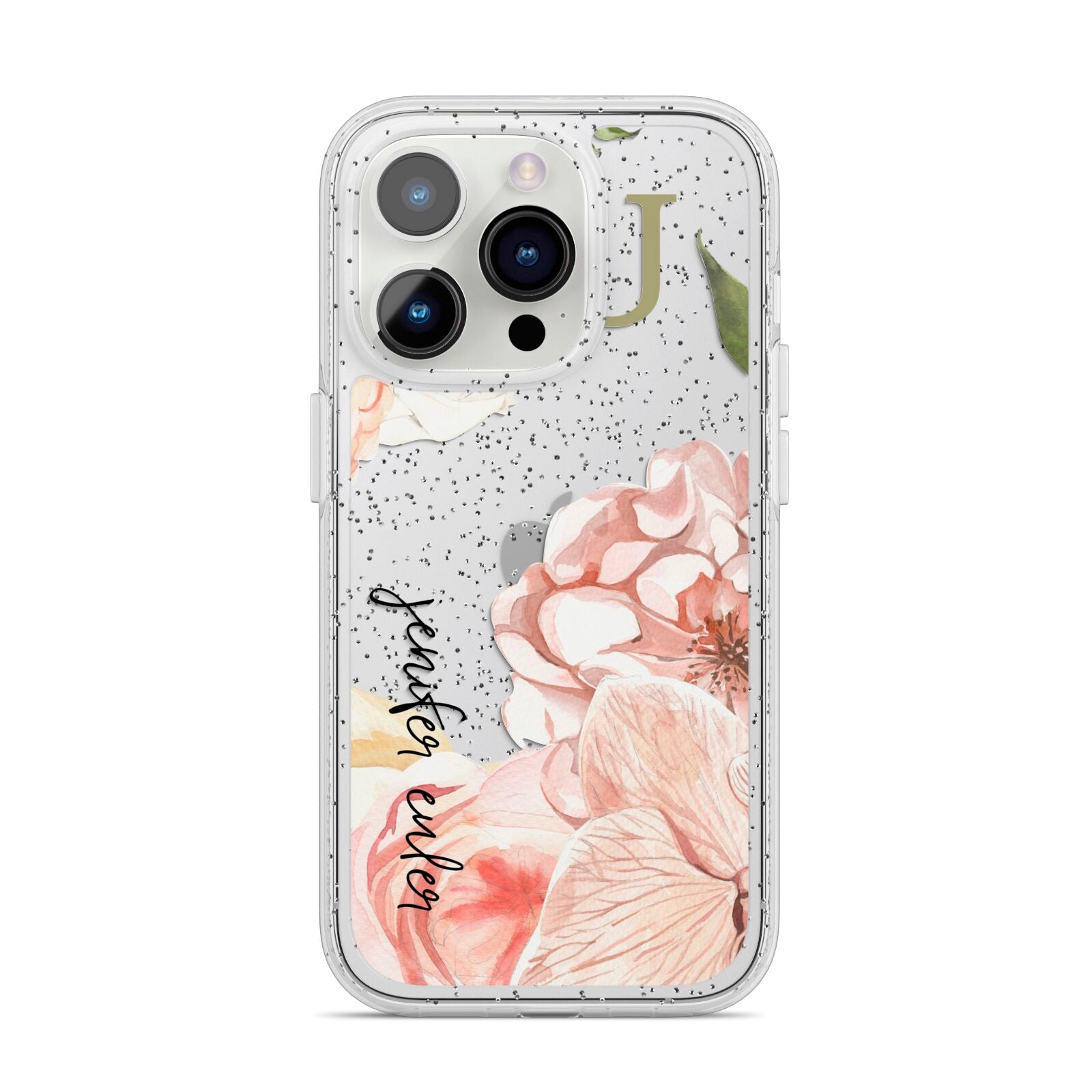 Spring Flowers Personalised Name iPhone 14 Pro Glitter Tough Case Silver