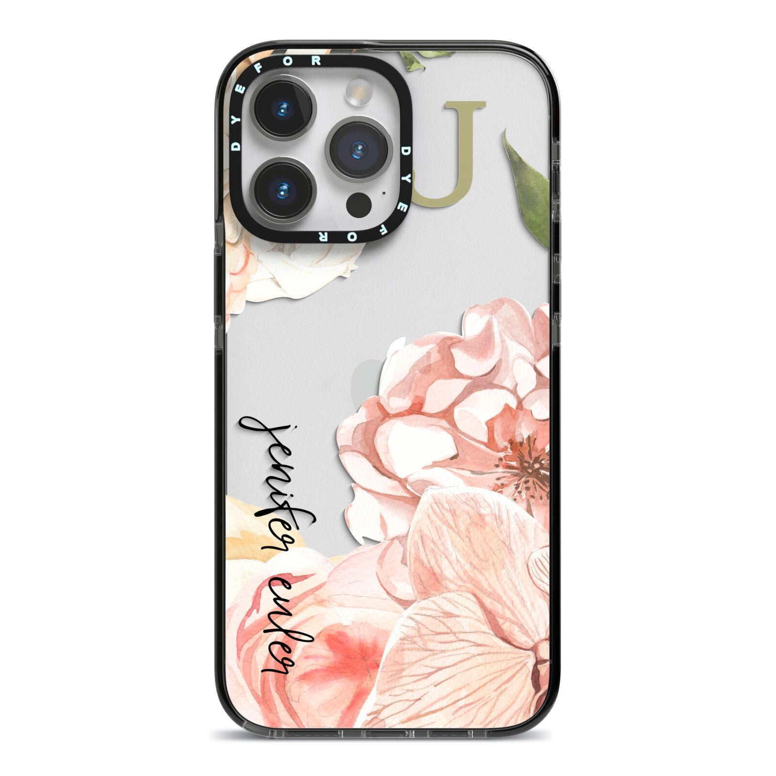 Spring Flowers Personalised Name iPhone 14 Pro Max Black Impact Case on Silver phone