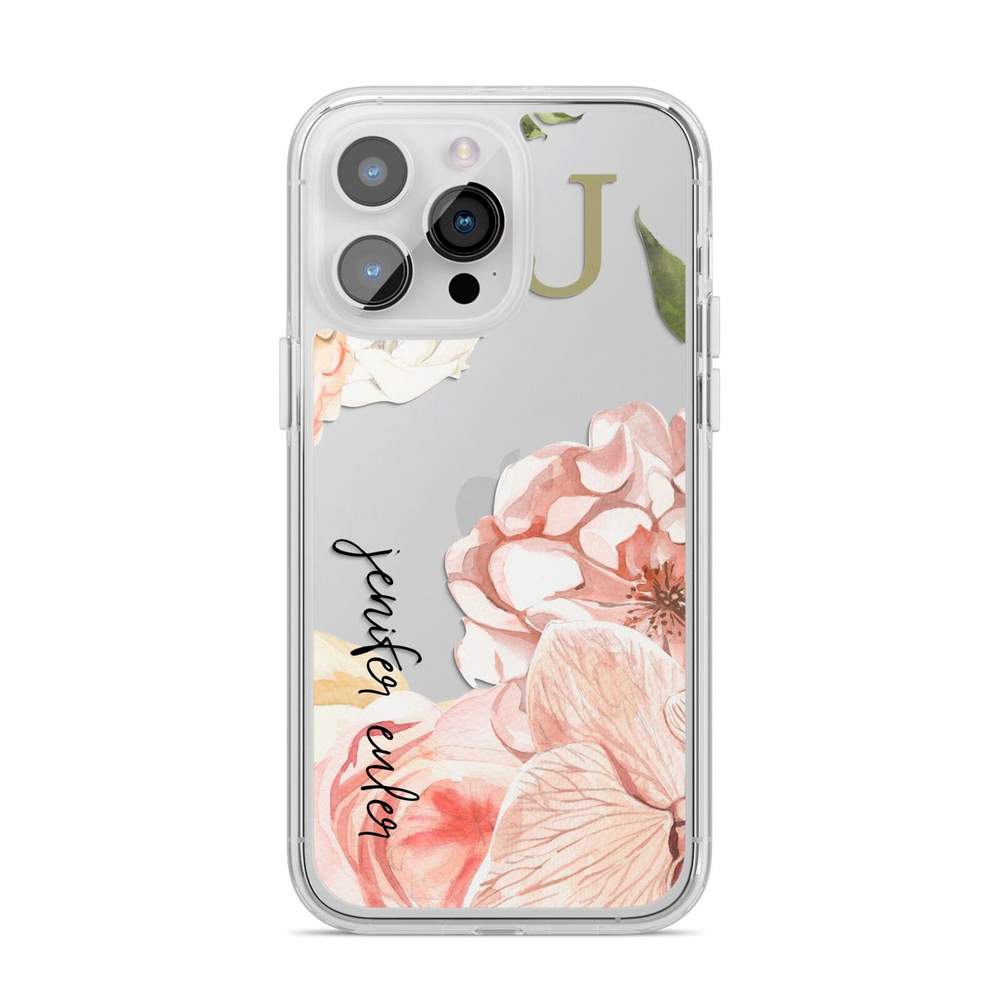 Spring Flowers Personalised Name iPhone 14 Pro Max Clear Tough Case Silver