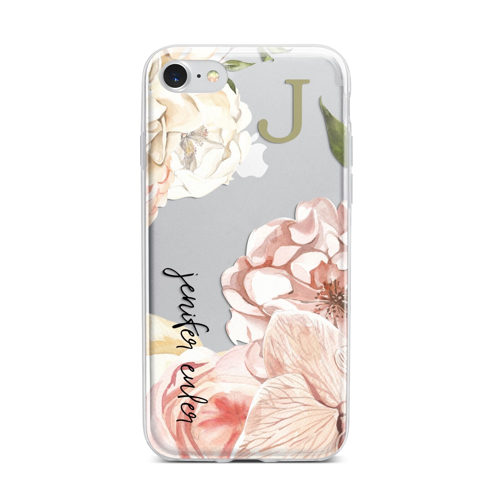 Spring Flowers Personalised Name iPhone 7 Bumper Case on Silver iPhone