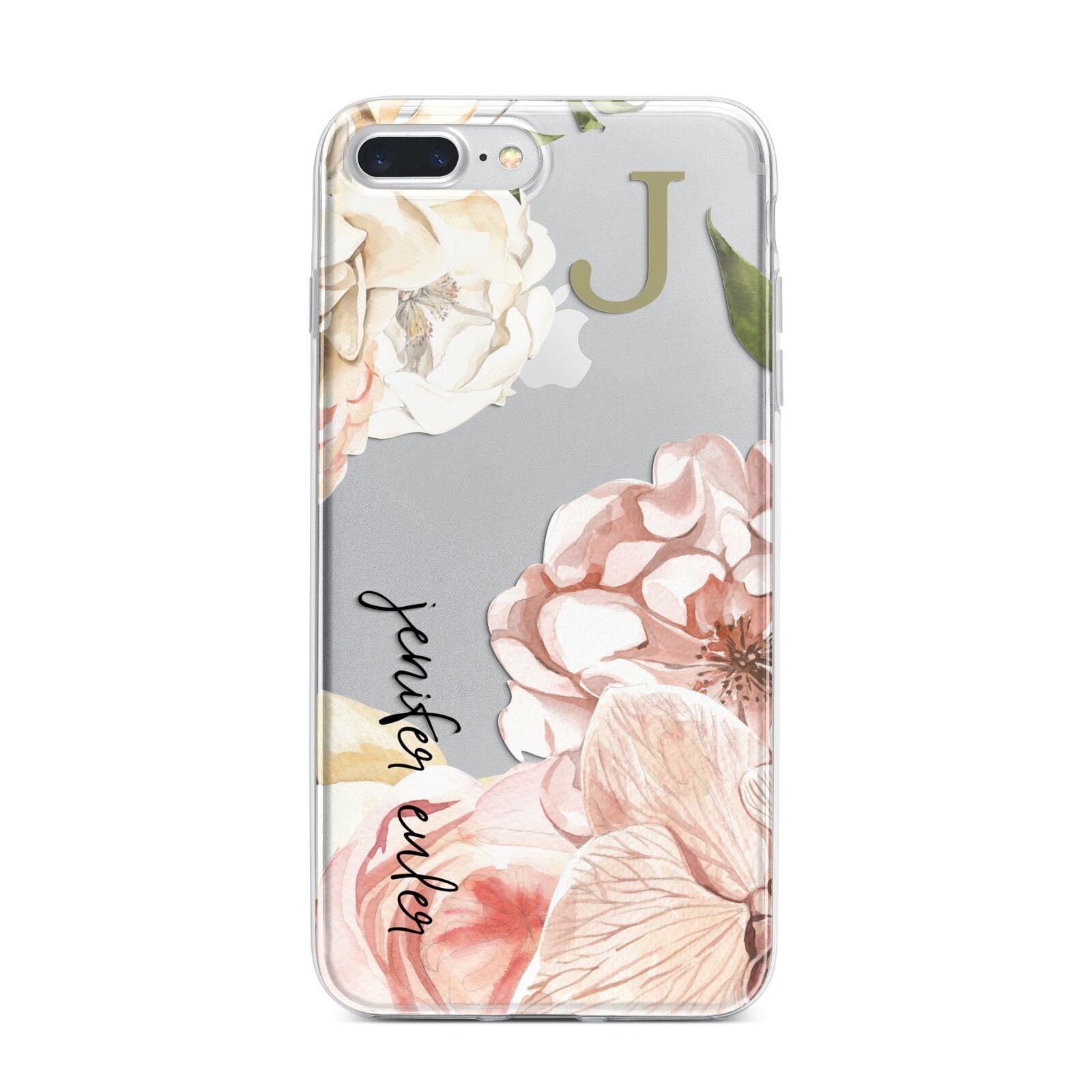 Spring Flowers Personalised Name iPhone 7 Plus Bumper Case on Silver iPhone