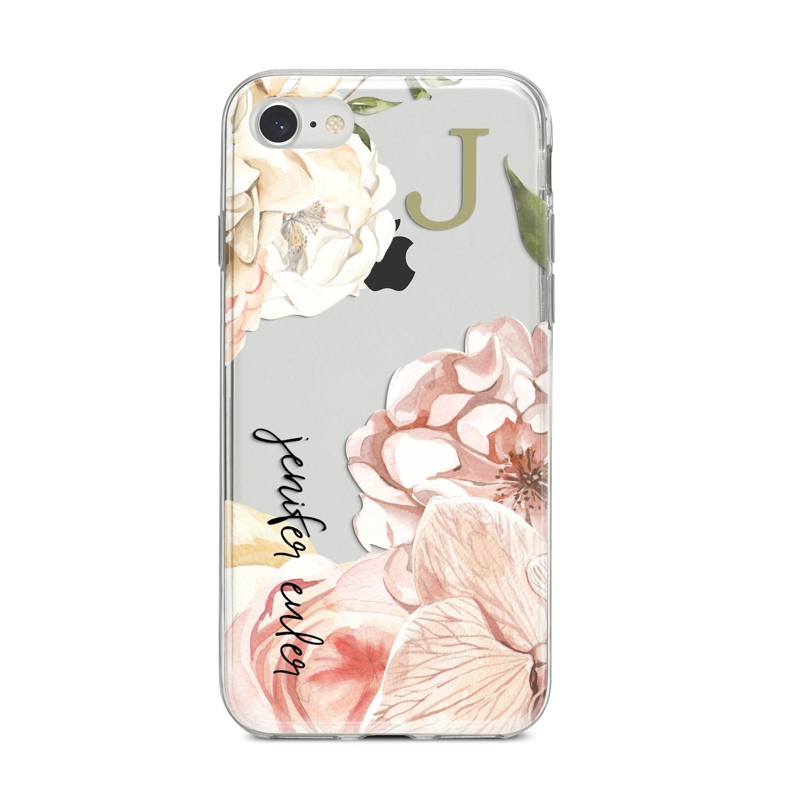 Spring Flowers Personalised Name iPhone 8 Bumper Case on Silver iPhone