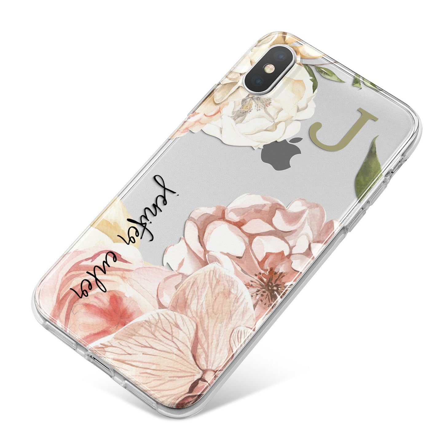 Spring Flowers Personalised Name iPhone X Bumper Case on Silver iPhone