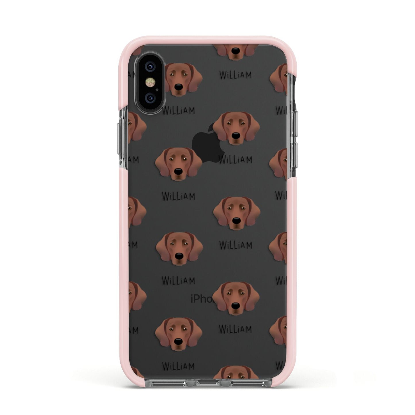 Springador Icon with Name Apple iPhone Xs Impact Case Pink Edge on Black Phone