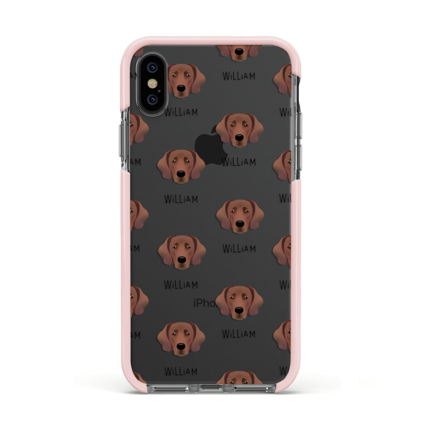 Springador Icon with Name Apple iPhone Xs Impact Case Pink Edge on Black Phone