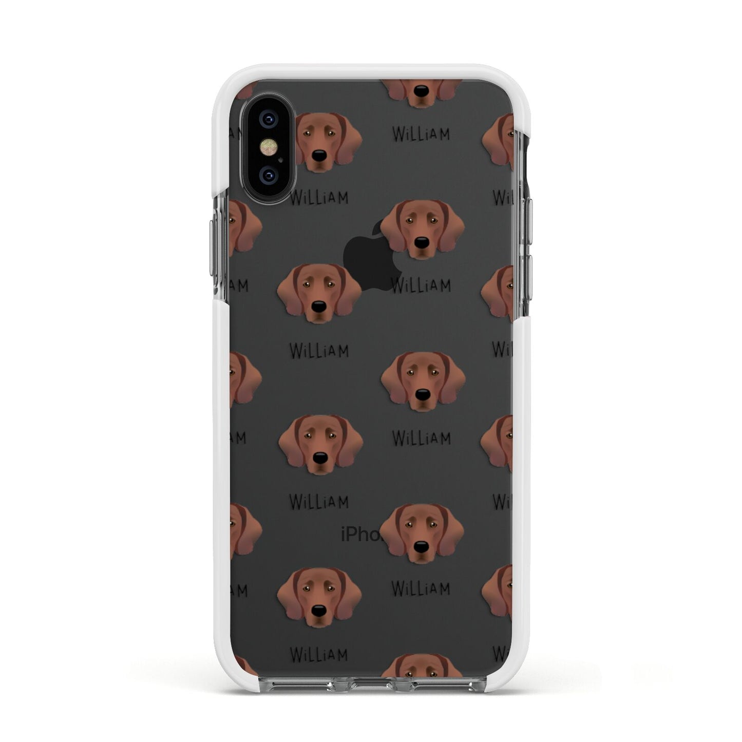 Springador Icon with Name Apple iPhone Xs Impact Case White Edge on Black Phone