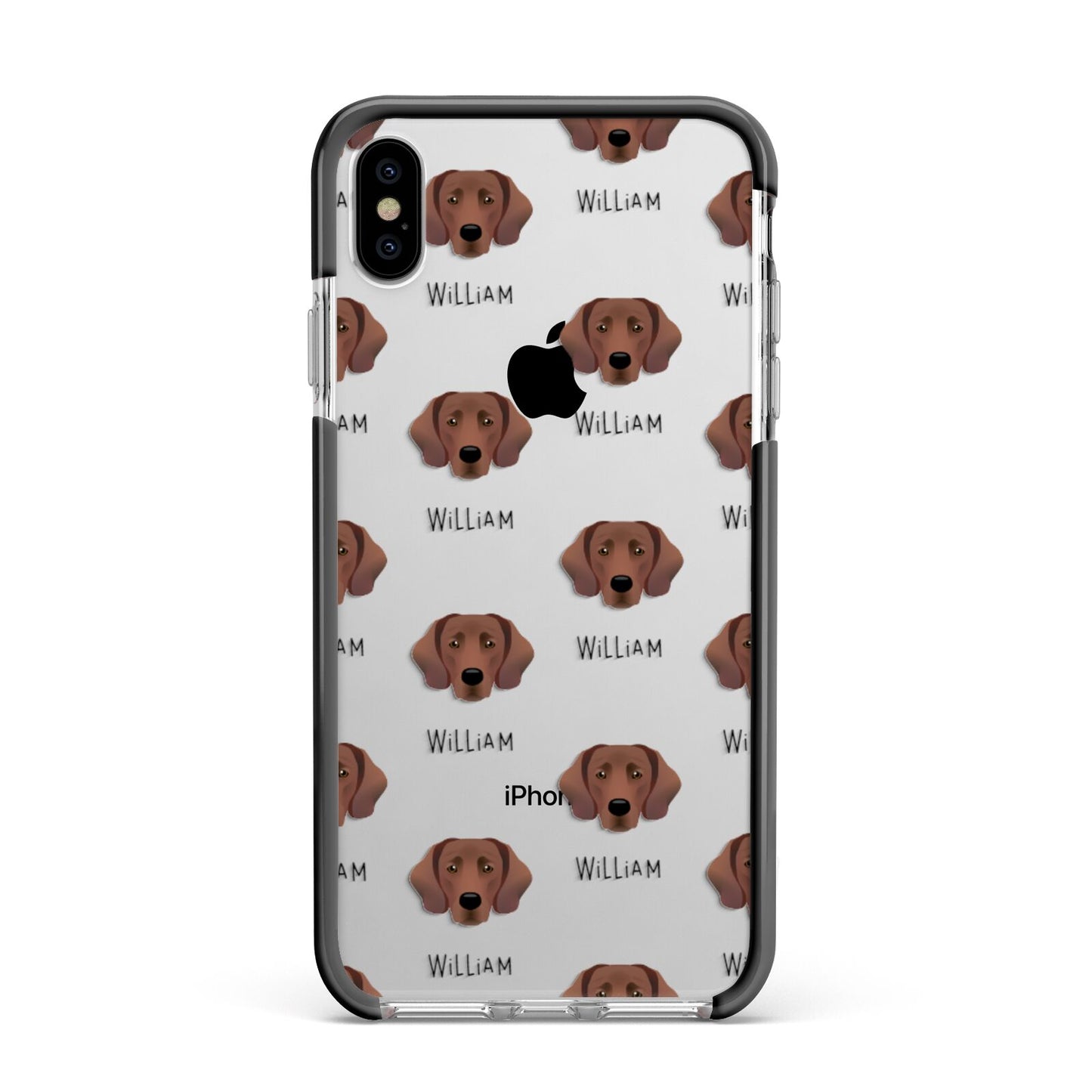 Springador Icon with Name Apple iPhone Xs Max Impact Case Black Edge on Silver Phone