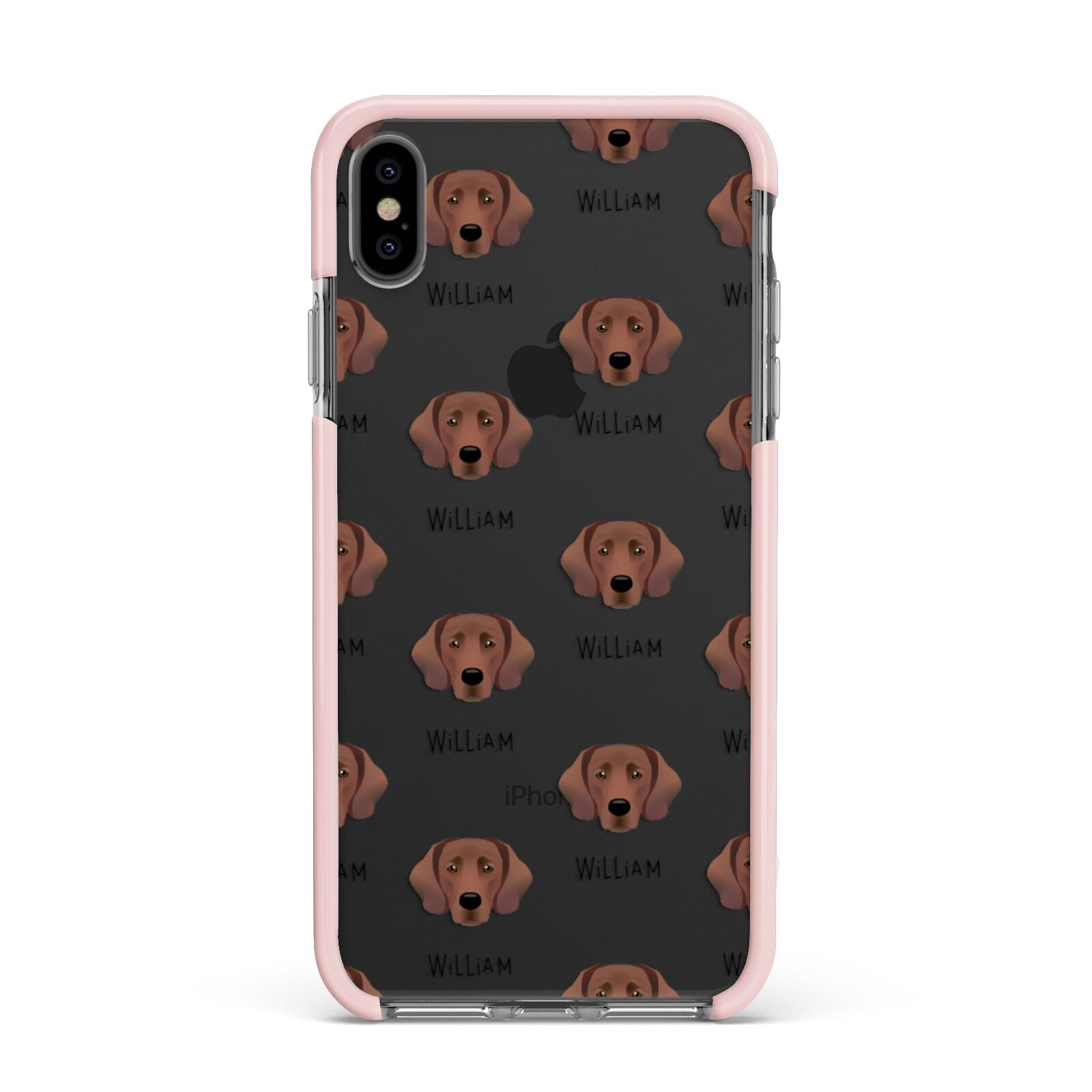 Springador Icon with Name Apple iPhone Xs Max Impact Case Pink Edge on Black Phone