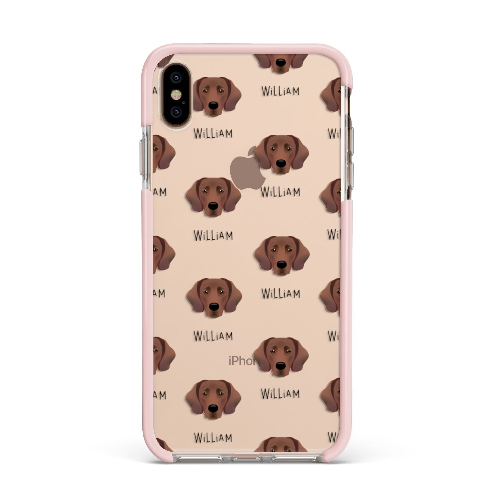 Springador Icon with Name Apple iPhone Xs Max Impact Case Pink Edge on Gold Phone