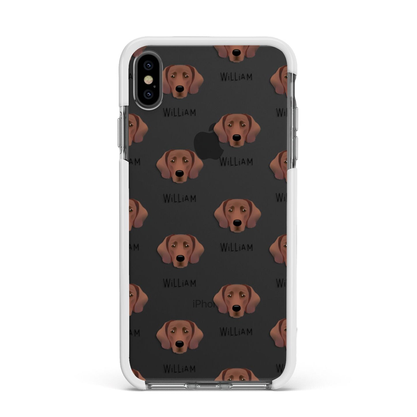 Springador Icon with Name Apple iPhone Xs Max Impact Case White Edge on Black Phone