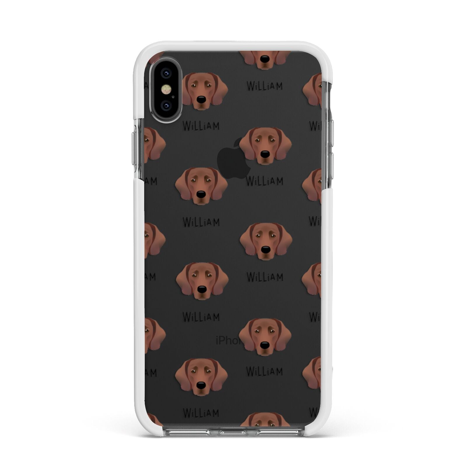 Springador Icon with Name Apple iPhone Xs Max Impact Case White Edge on Black Phone