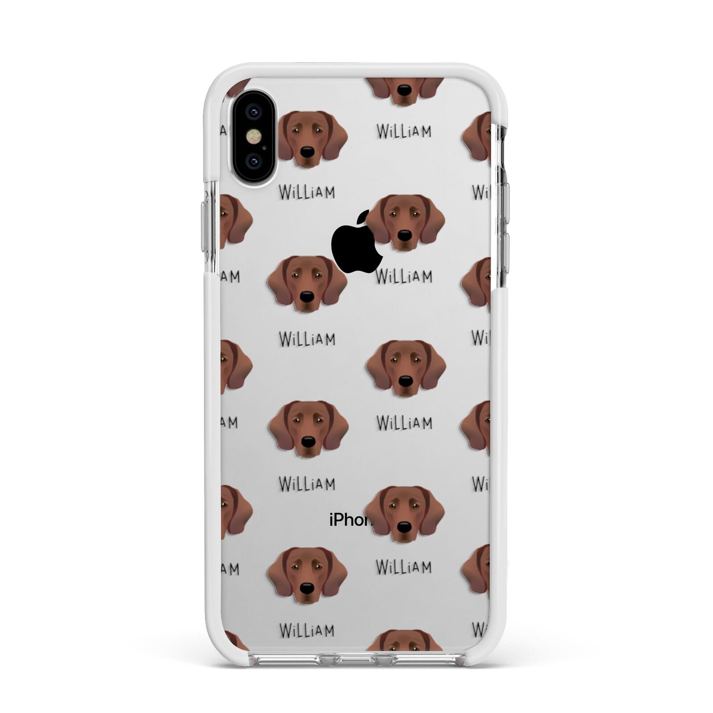 Springador Icon with Name Apple iPhone Xs Max Impact Case White Edge on Silver Phone