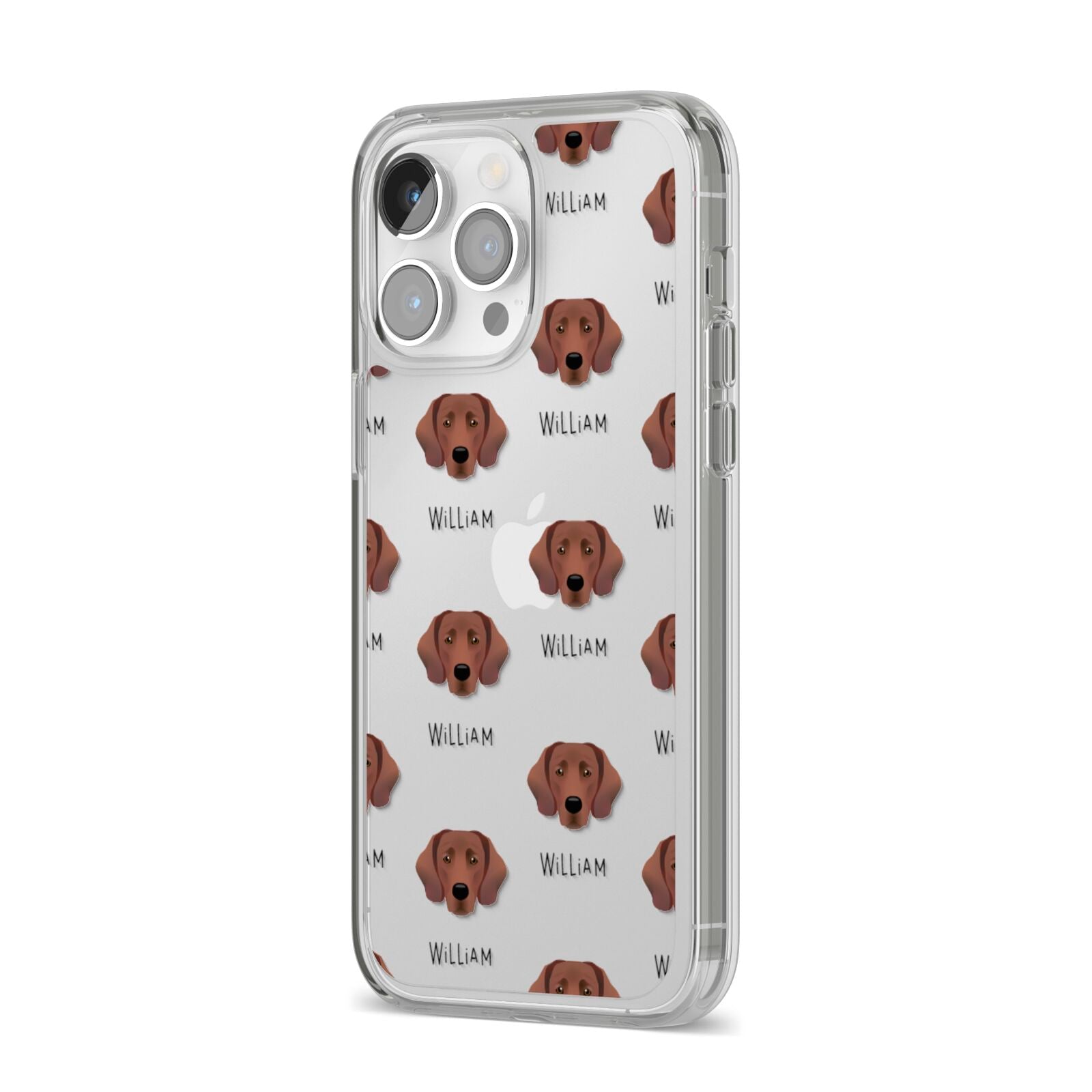 Springador Icon with Name iPhone 14 Pro Max Clear Tough Case Silver Angled Image