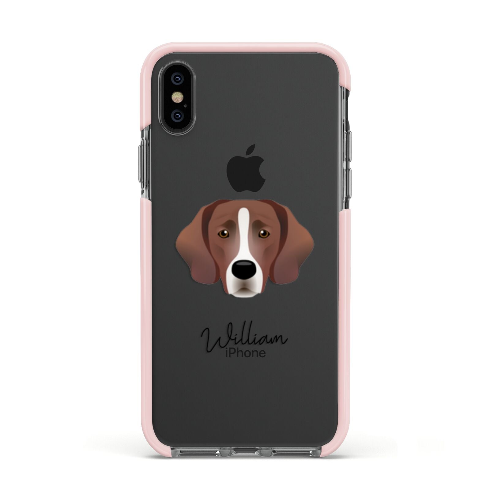 Springador Personalised Apple iPhone Xs Impact Case Pink Edge on Black Phone