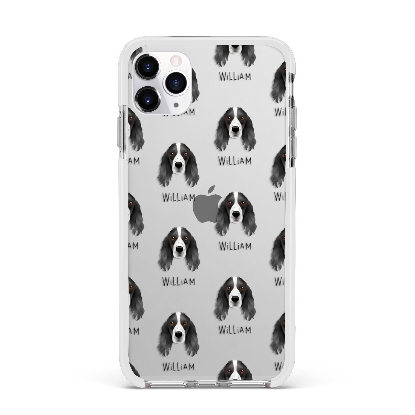 Springer Spaniel Icon with Name Apple iPhone 11 Pro Max in Silver with White Impact Case