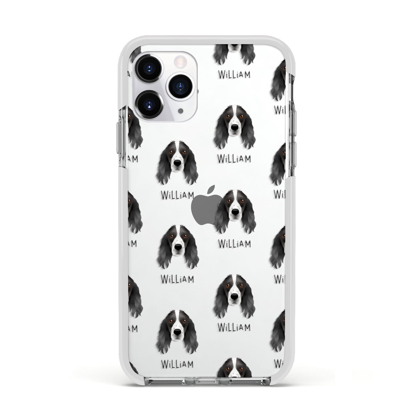 Springer Spaniel Icon with Name Apple iPhone 11 Pro in Silver with White Impact Case