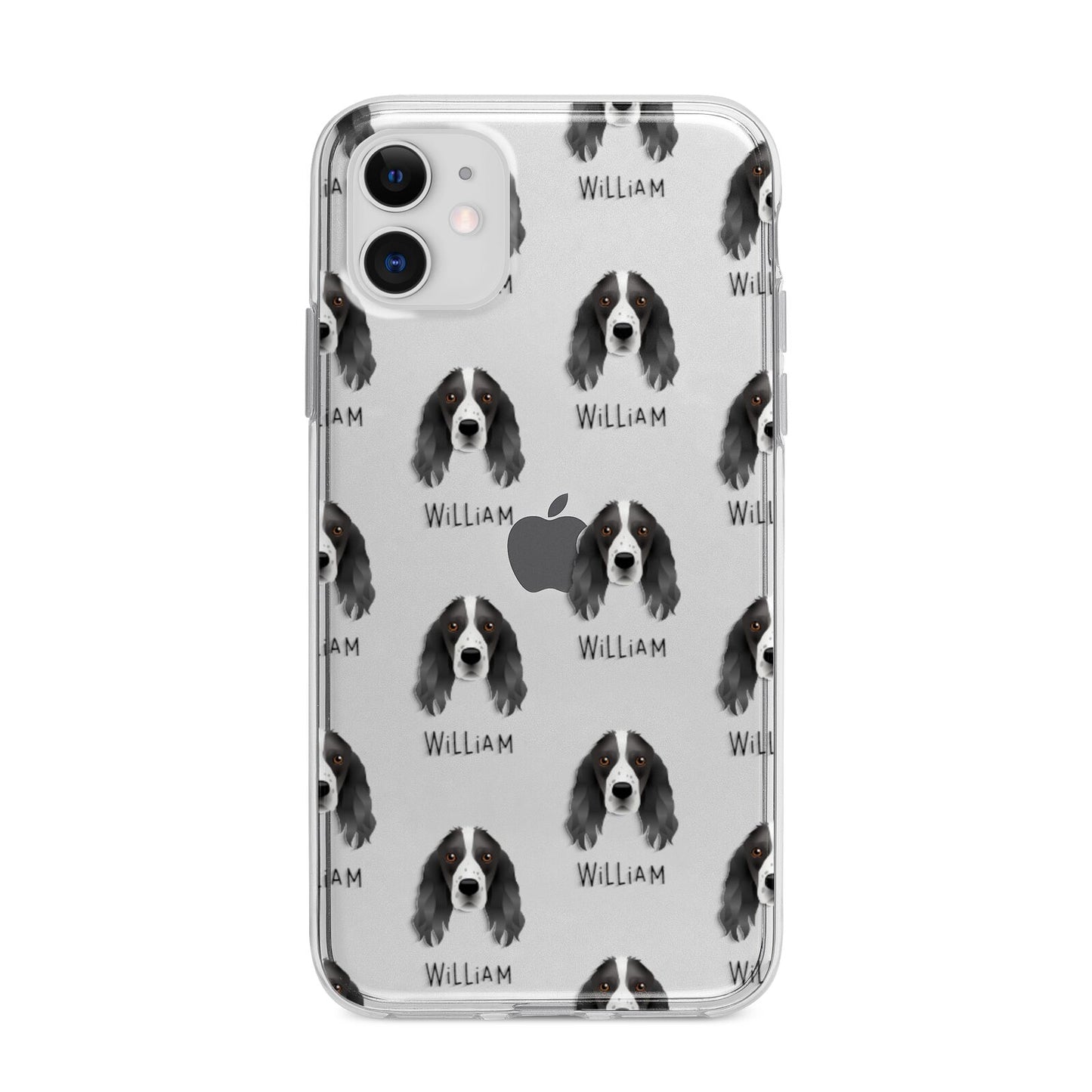 Springer Spaniel Icon with Name Apple iPhone 11 in White with Bumper Case