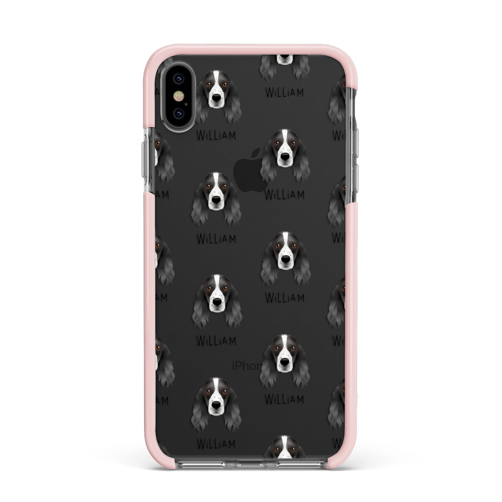 Springer Spaniel Icon with Name Apple iPhone Xs Max Impact Case Pink Edge on Black Phone