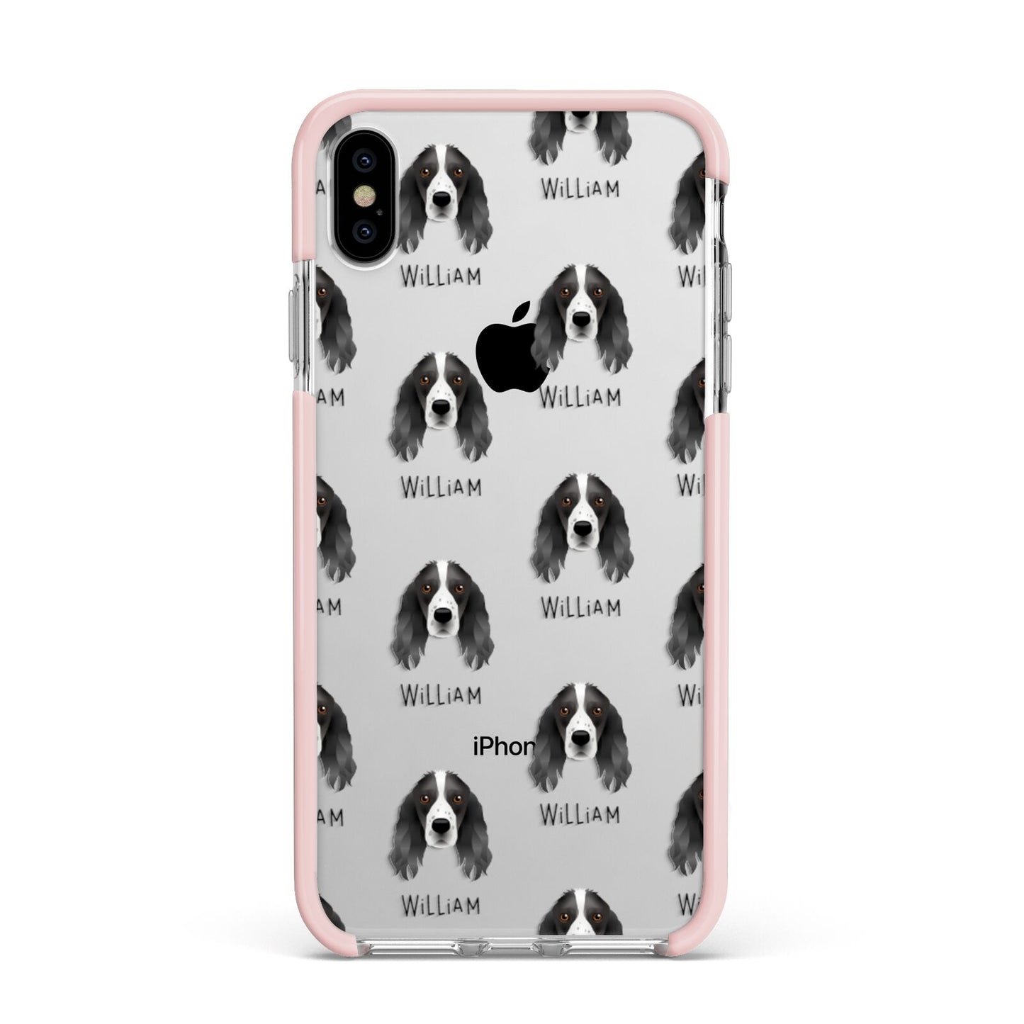 Springer Spaniel Icon with Name Apple iPhone Xs Max Impact Case Pink Edge on Silver Phone