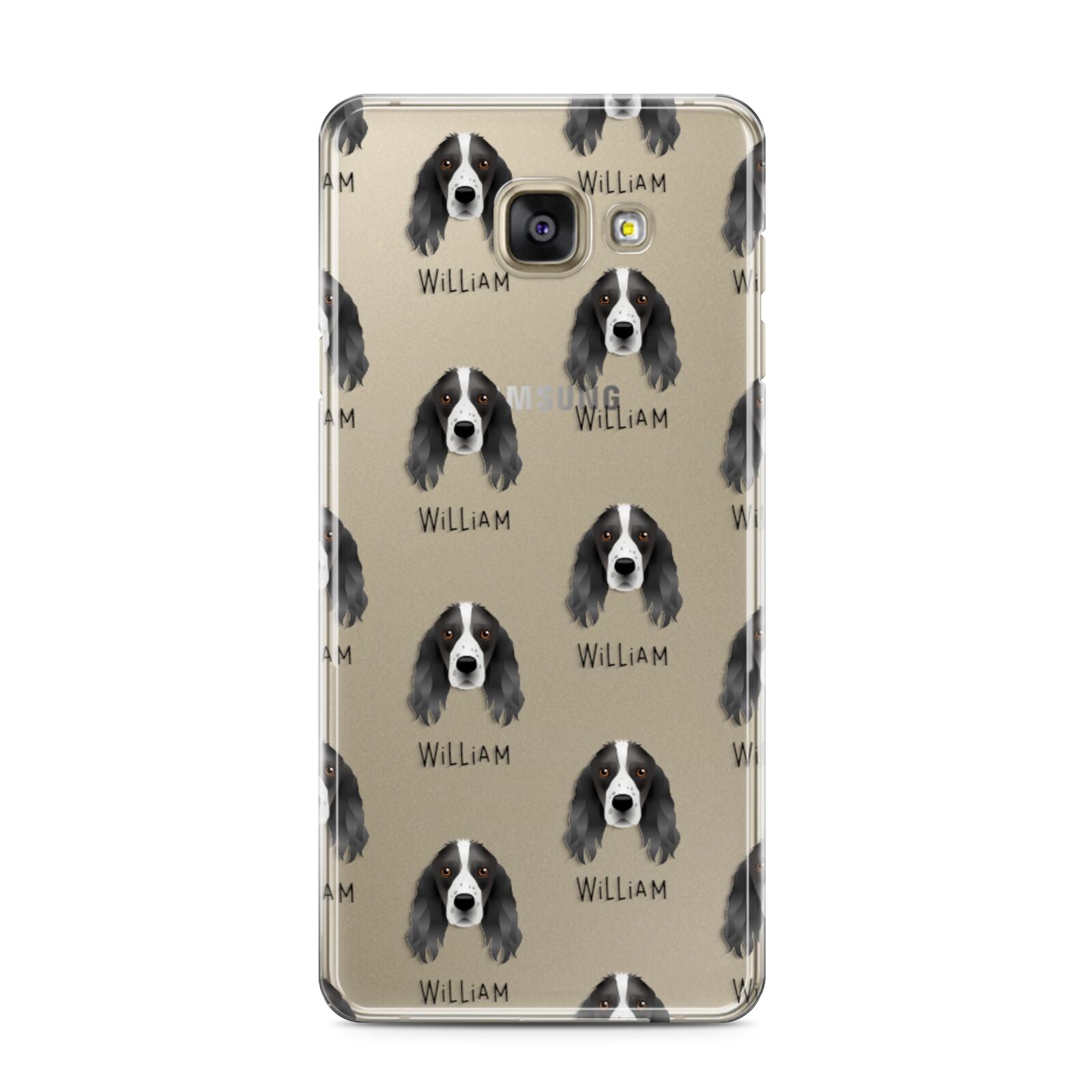 Springer Spaniel Icon with Name Samsung Galaxy A3 2016 Case on gold phone