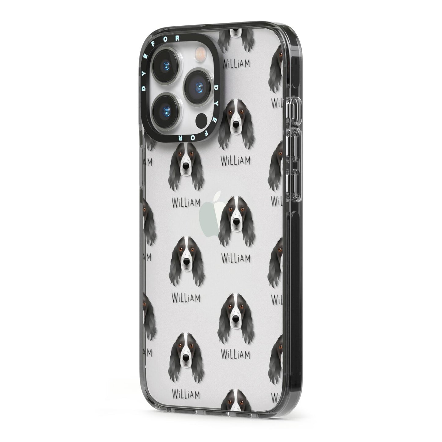 Springer Spaniel Icon with Name iPhone 13 Pro Black Impact Case Side Angle on Silver phone