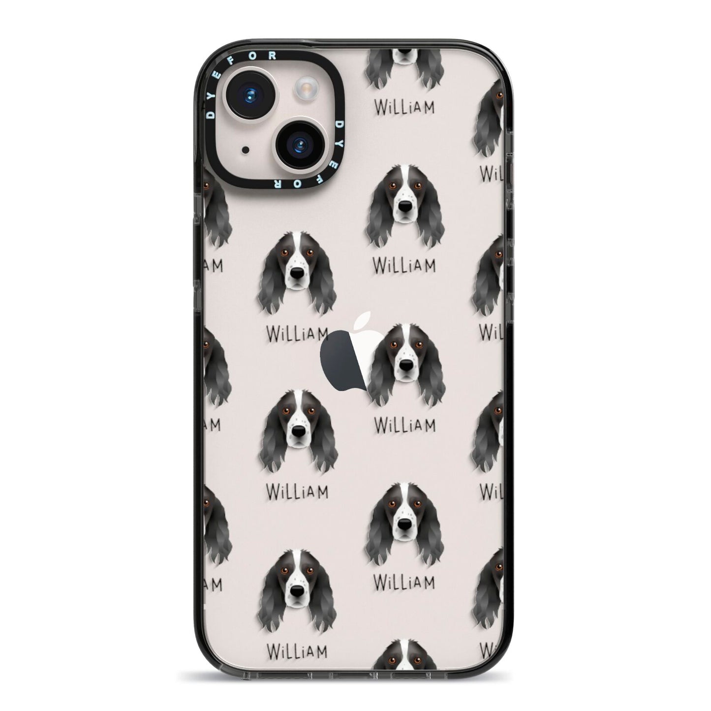 Springer Spaniel Icon with Name iPhone 14 Plus Black Impact Case on Silver phone