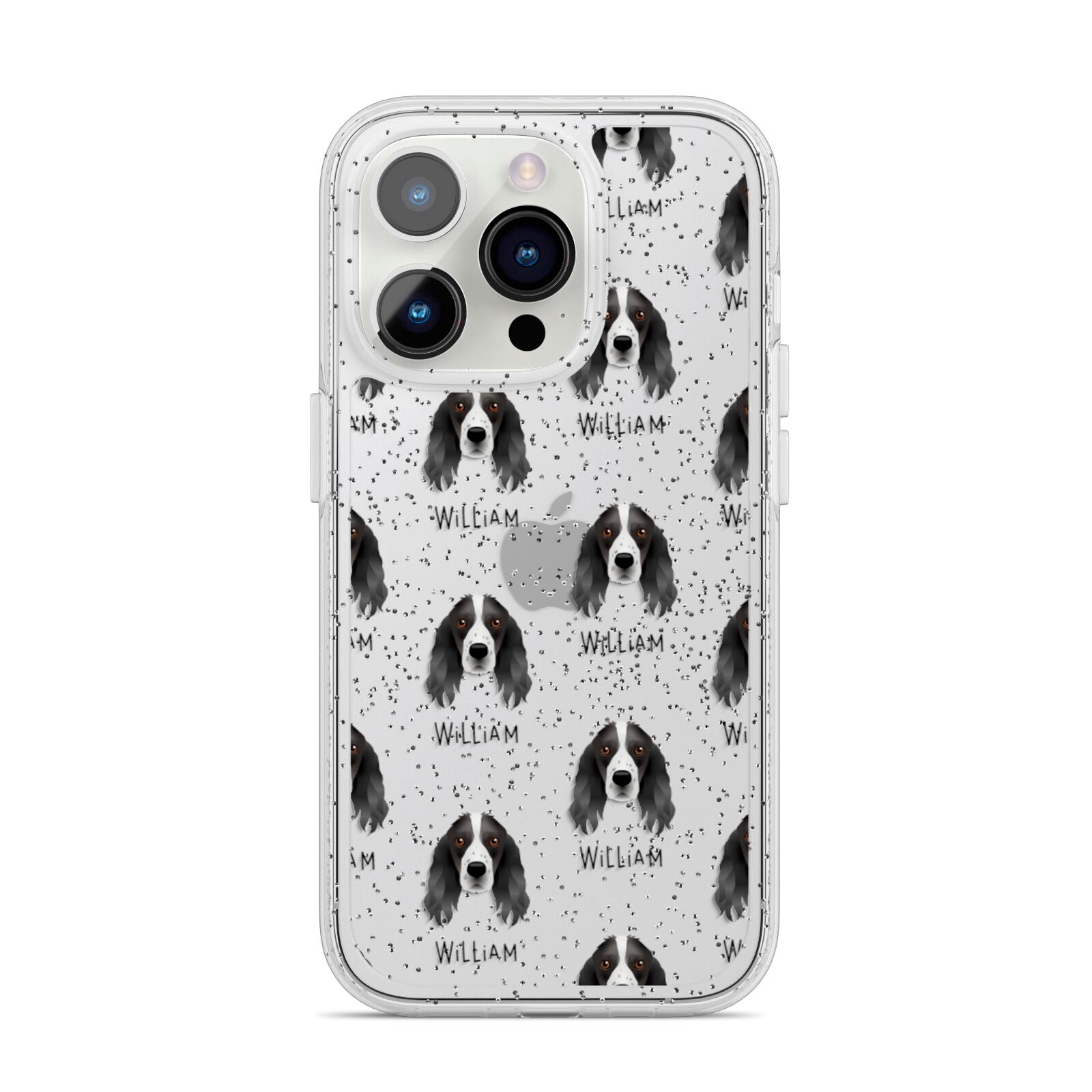 Springer Spaniel Icon with Name iPhone 14 Pro Glitter Tough Case Silver