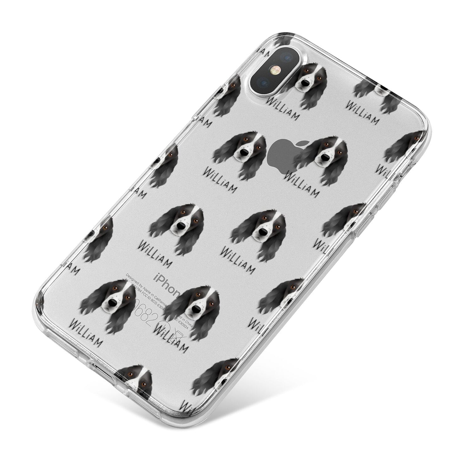Springer Spaniel Icon with Name iPhone X Bumper Case on Silver iPhone