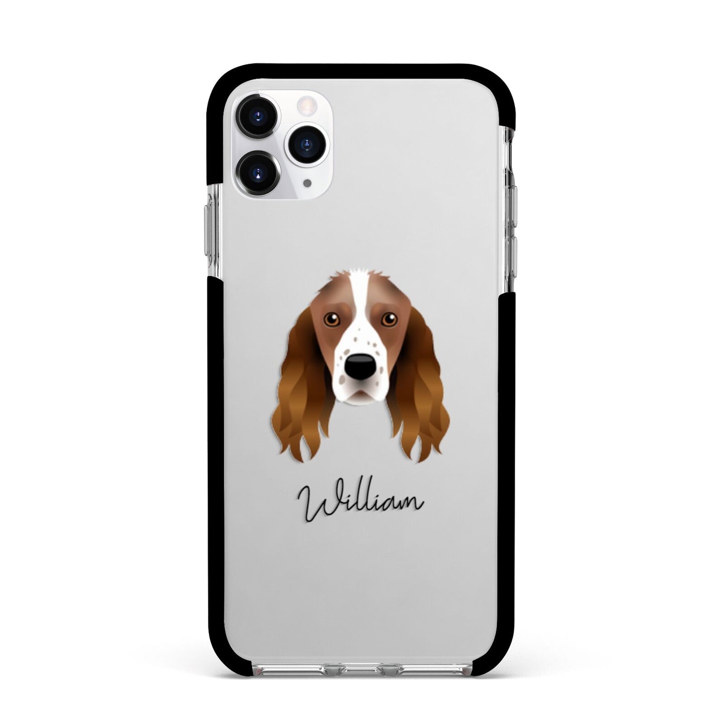Springer Spaniel Personalised Apple iPhone 11 Pro Max in Silver with Black Impact Case