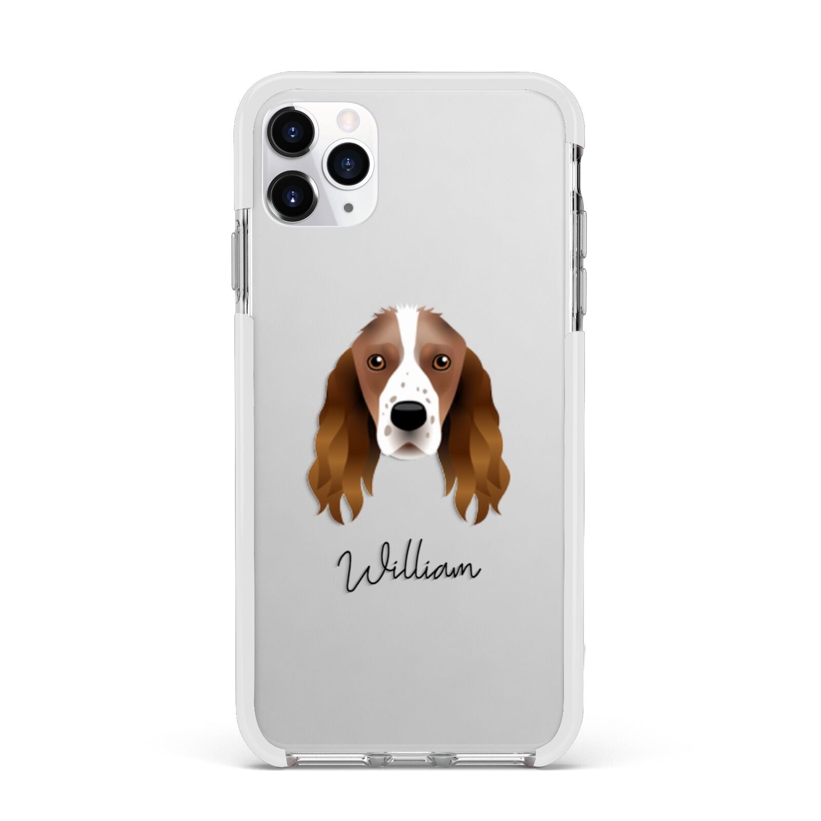Springer Spaniel Personalised Apple iPhone 11 Pro Max in Silver with White Impact Case
