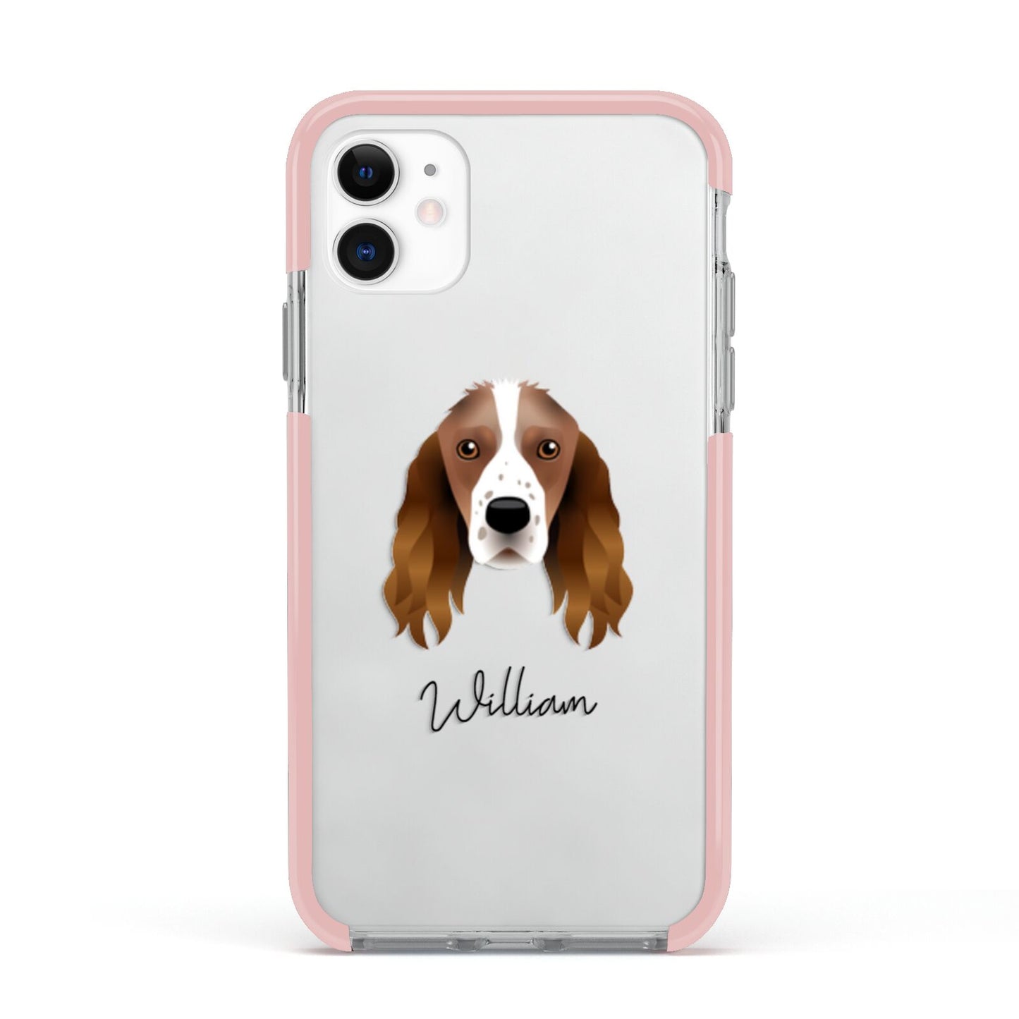 Springer Spaniel Personalised Apple iPhone 11 in White with Pink Impact Case