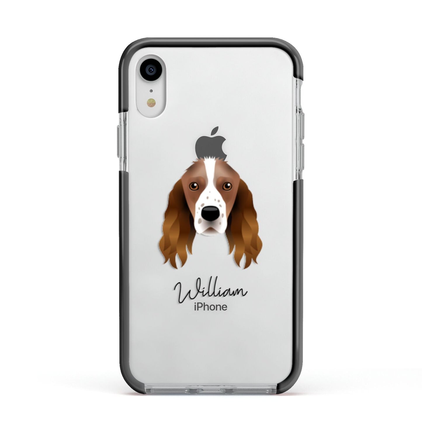 Springer Spaniel Personalised Apple iPhone XR Impact Case Black Edge on Silver Phone