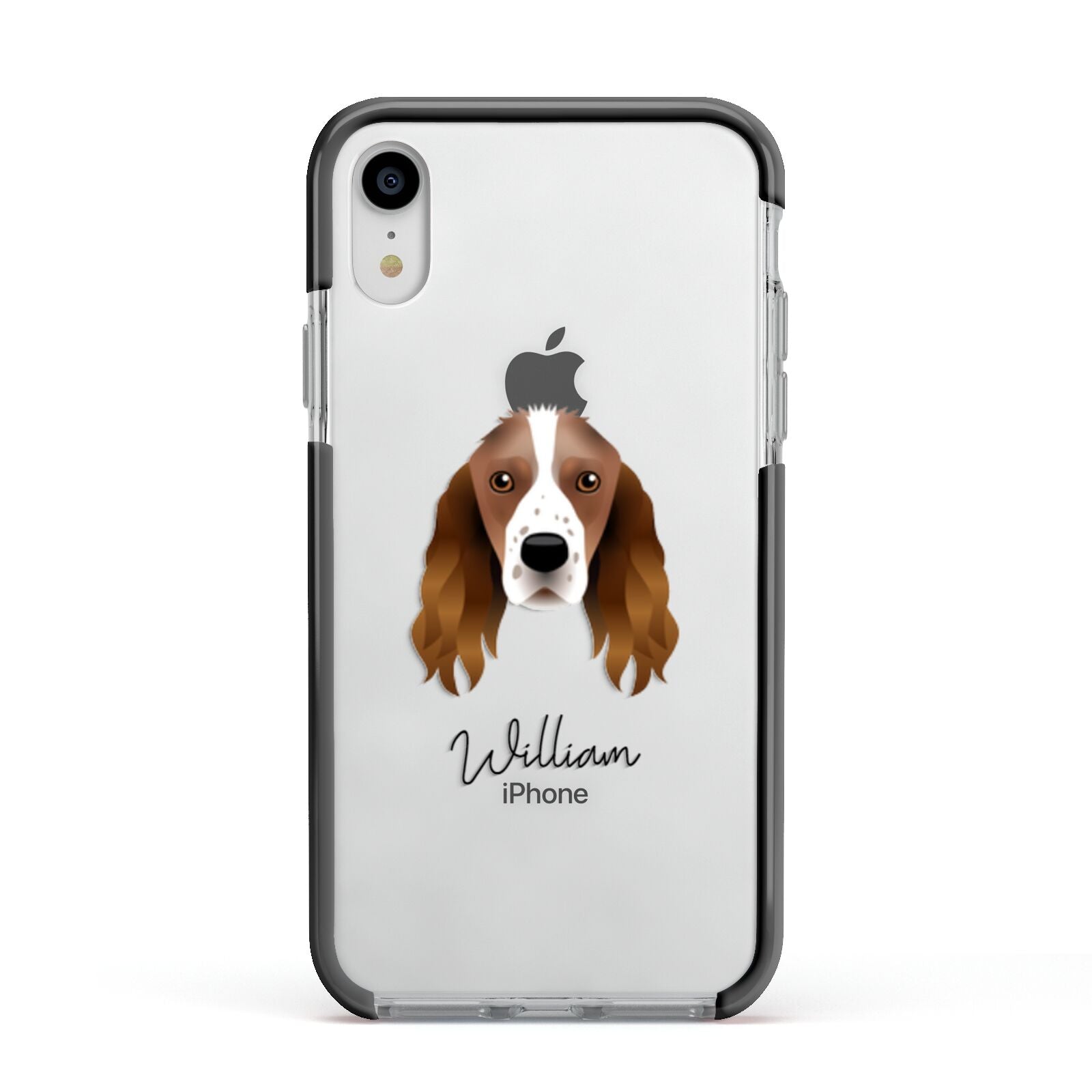 Springer Spaniel Personalised Apple iPhone XR Impact Case Black Edge on Silver Phone