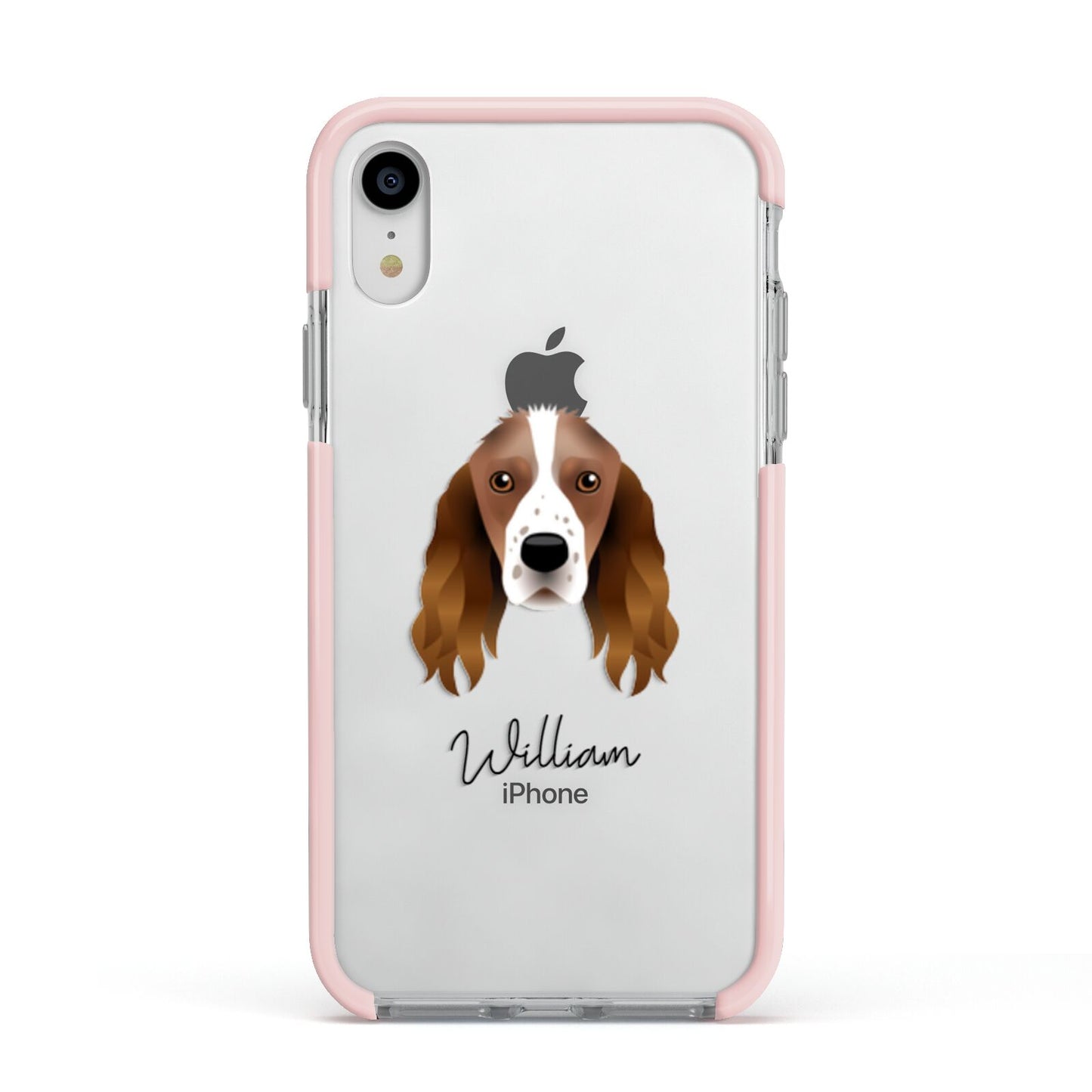 Springer Spaniel Personalised Apple iPhone XR Impact Case Pink Edge on Silver Phone