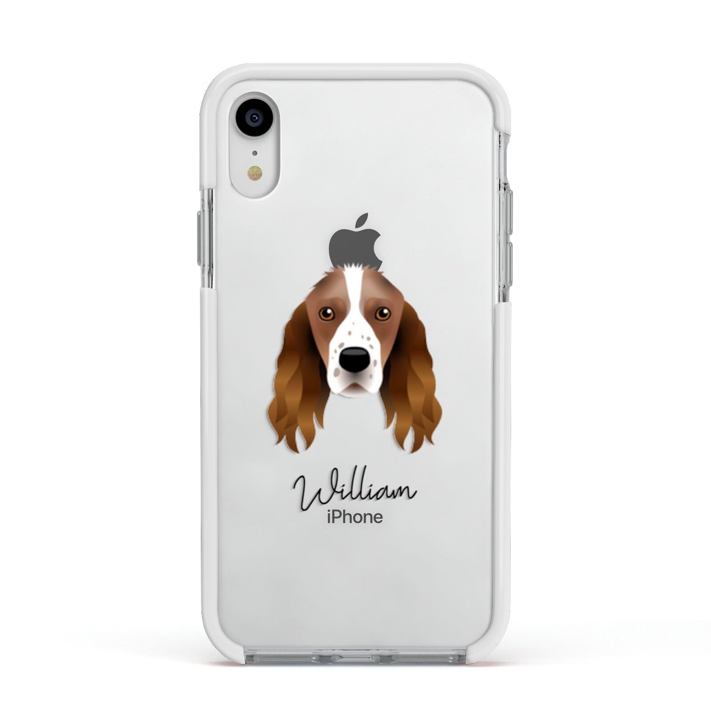 Springer Spaniel Personalised Apple iPhone XR Impact Case White Edge on Silver Phone