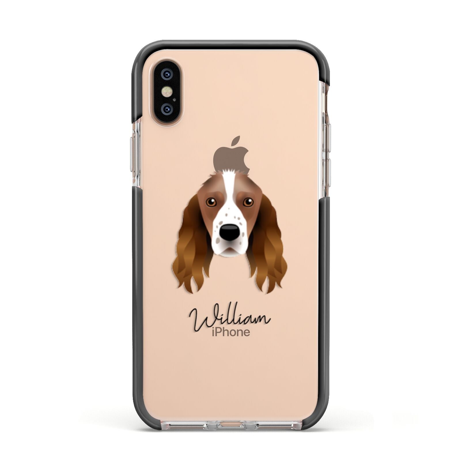 Springer Spaniel Personalised Apple iPhone Xs Impact Case Black Edge on Gold Phone