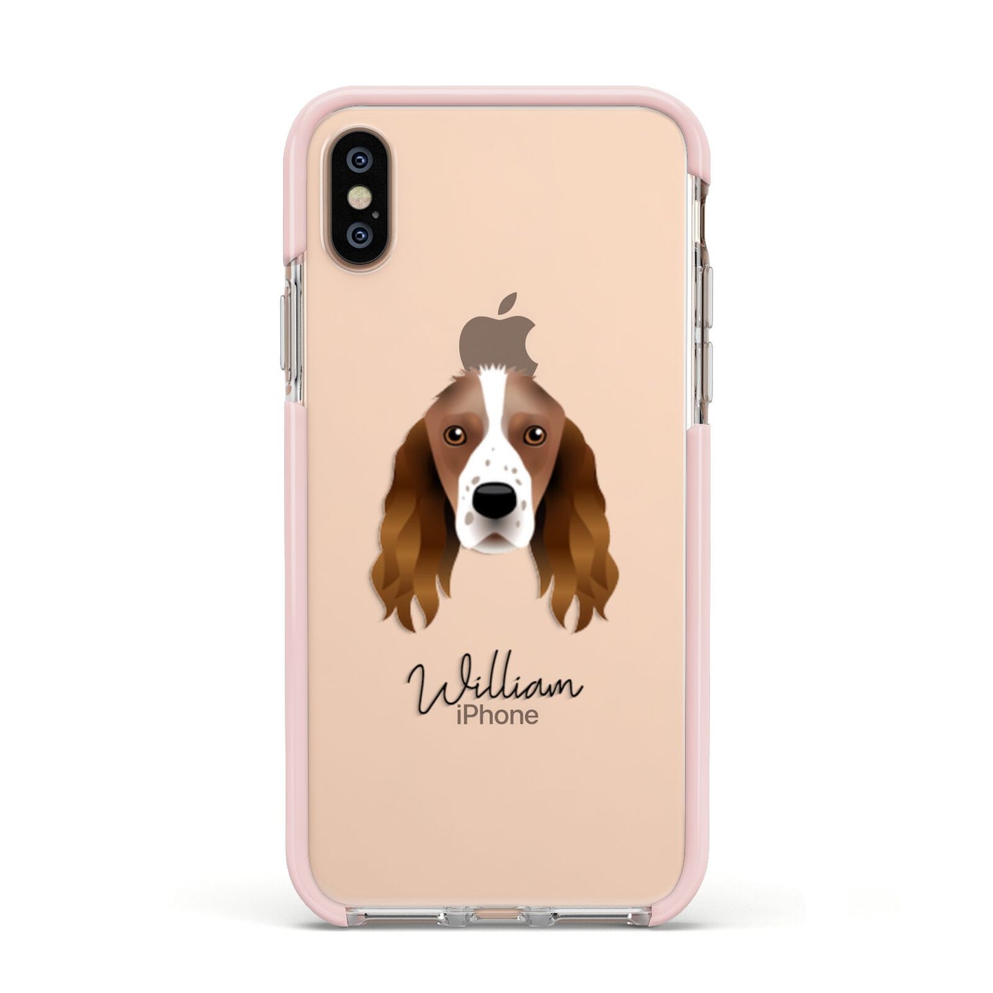 Springer Spaniel Personalised Apple iPhone Xs Impact Case Pink Edge on Gold Phone