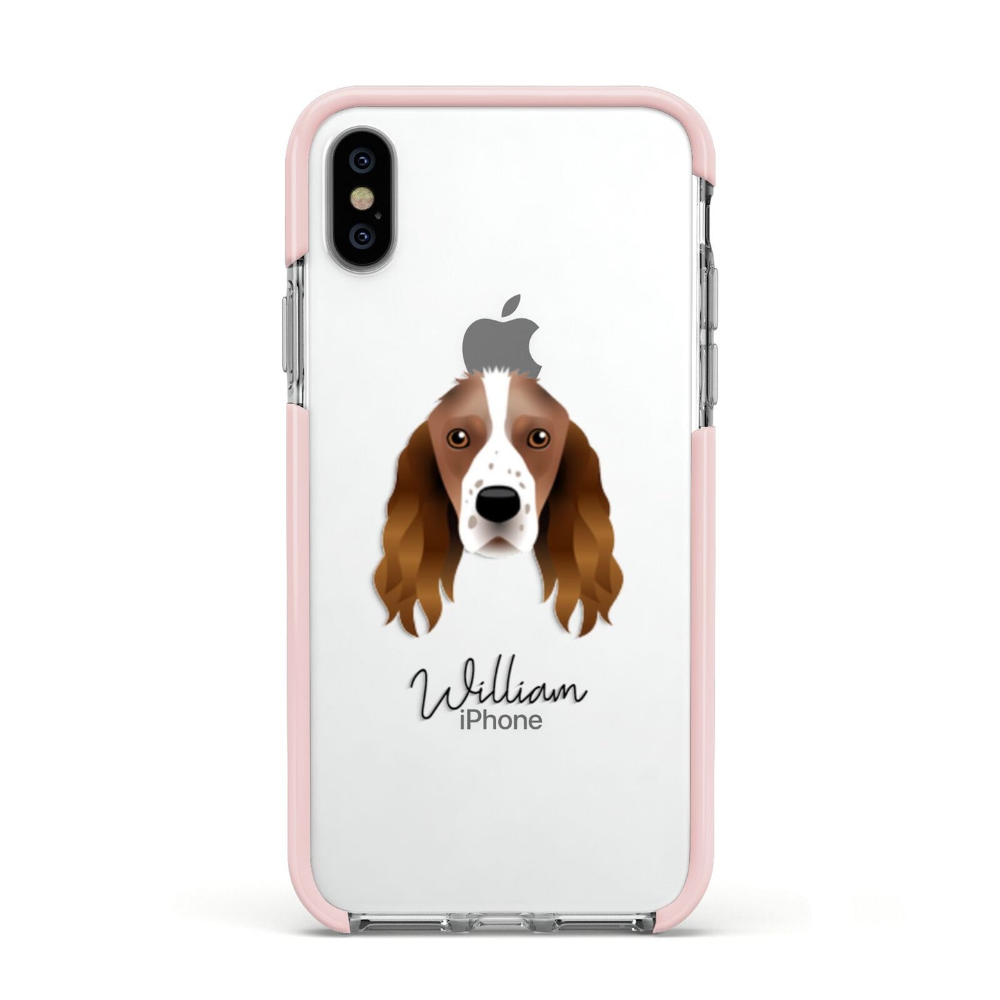 Springer Spaniel Personalised Apple iPhone Xs Impact Case Pink Edge on Silver Phone