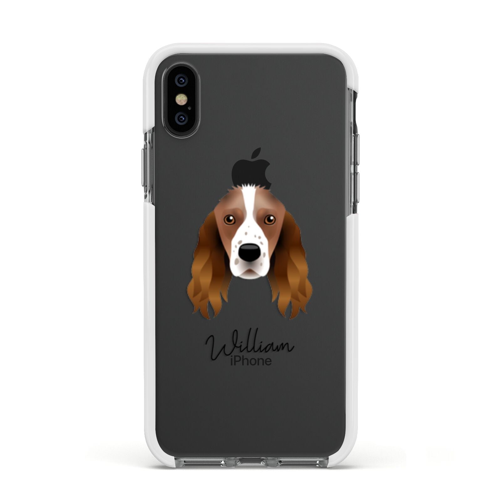 Springer Spaniel Personalised Apple iPhone Xs Impact Case White Edge on Black Phone