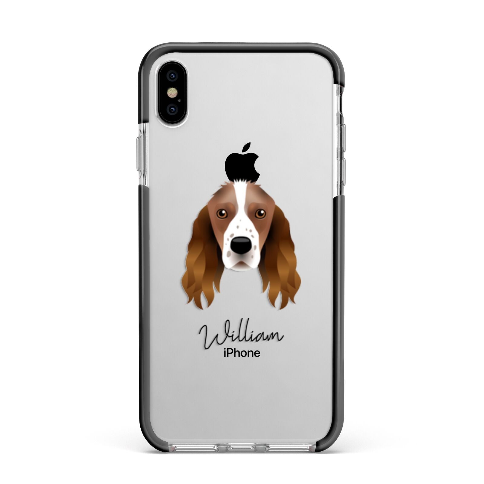 Springer Spaniel Personalised Apple iPhone Xs Max Impact Case Black Edge on Silver Phone