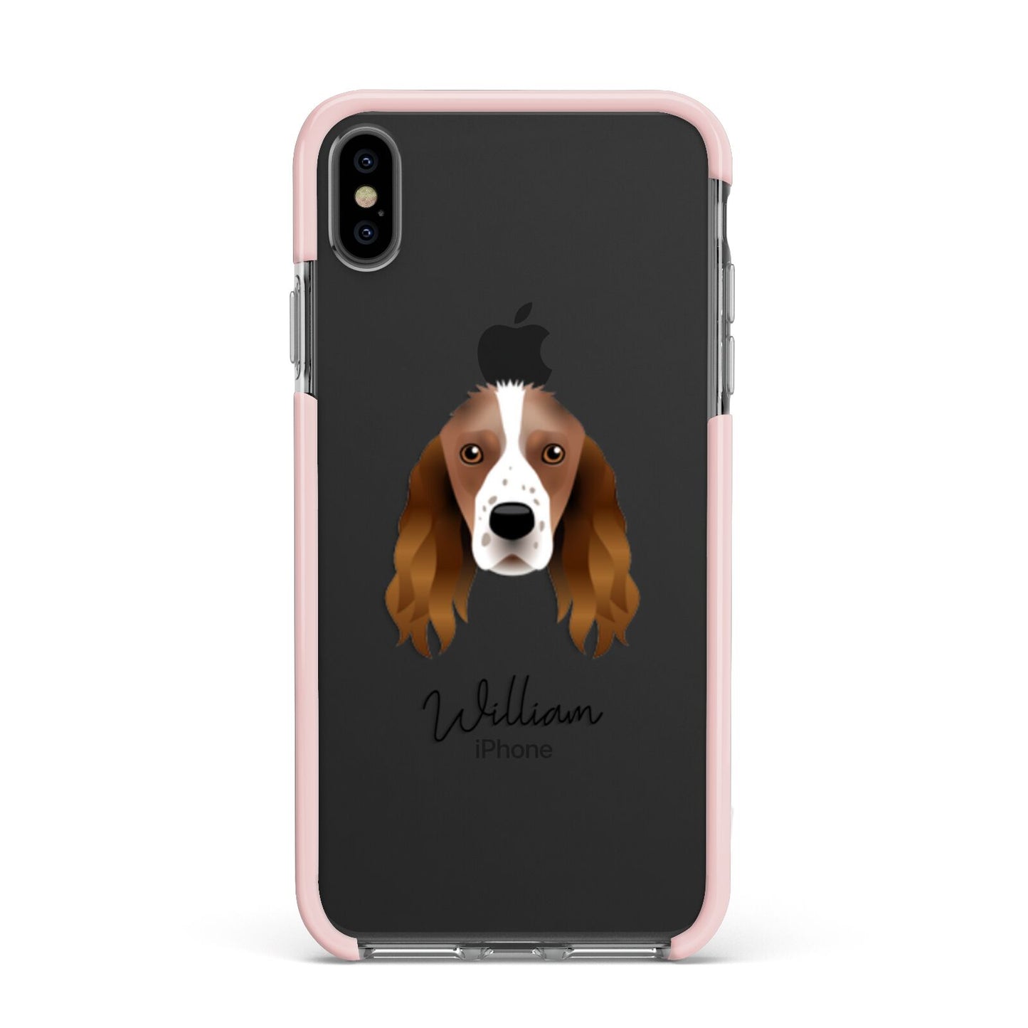 Springer Spaniel Personalised Apple iPhone Xs Max Impact Case Pink Edge on Black Phone