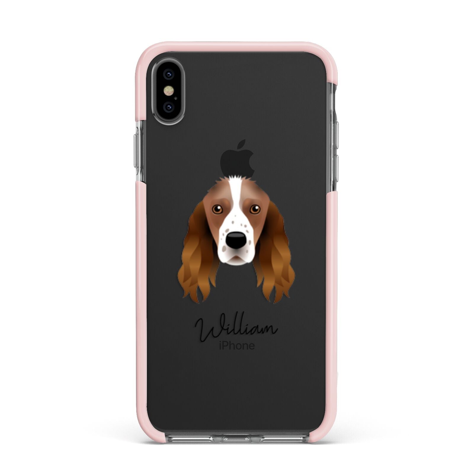 Springer Spaniel Personalised Apple iPhone Xs Max Impact Case Pink Edge on Black Phone